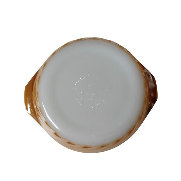 Vintage Anchor Hocking Fire King Mini Casserole Dish Milk Glass Peach Lustre - Picture 3 of 10